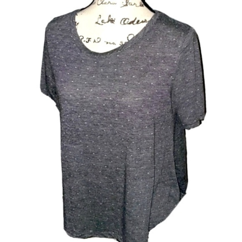 ZARA T-shirt tee round hem heathered grey polka dot oversized S gently preloved